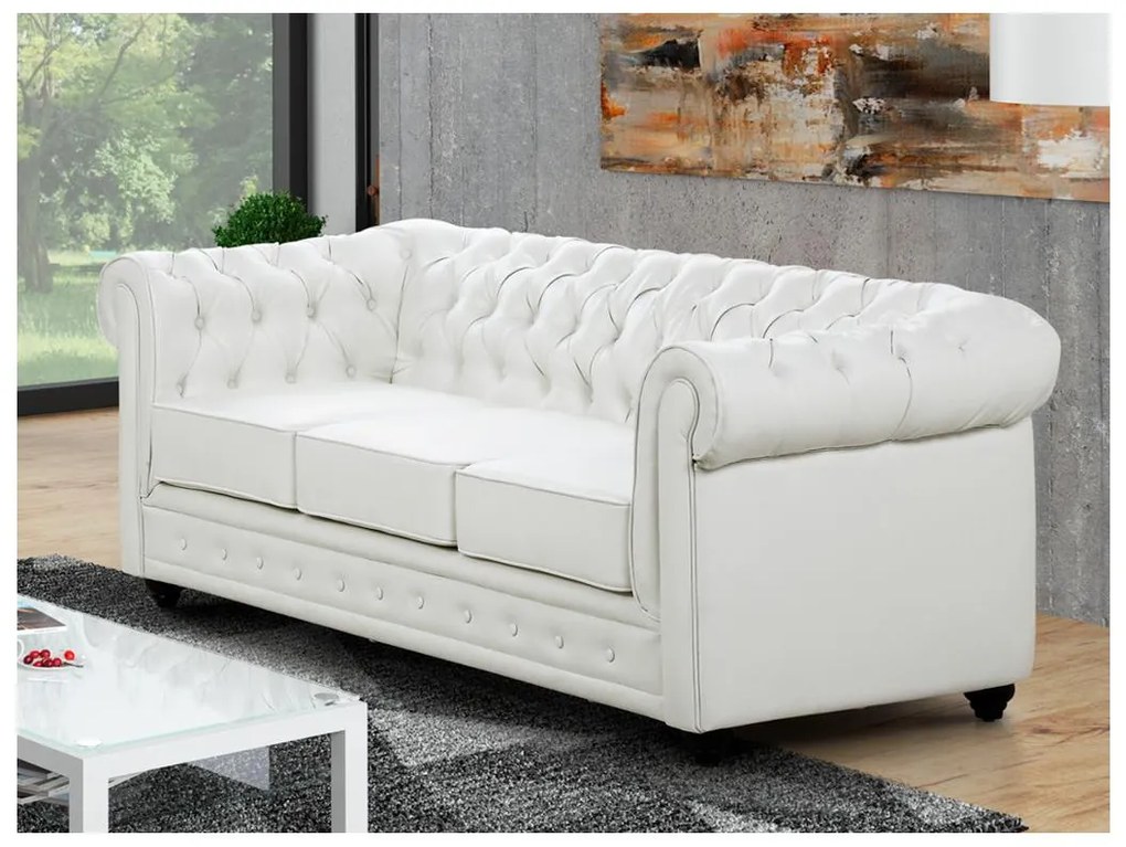 Divano 3 posti e 2 poltrone CHESTERFIELD in similpelle Bianco