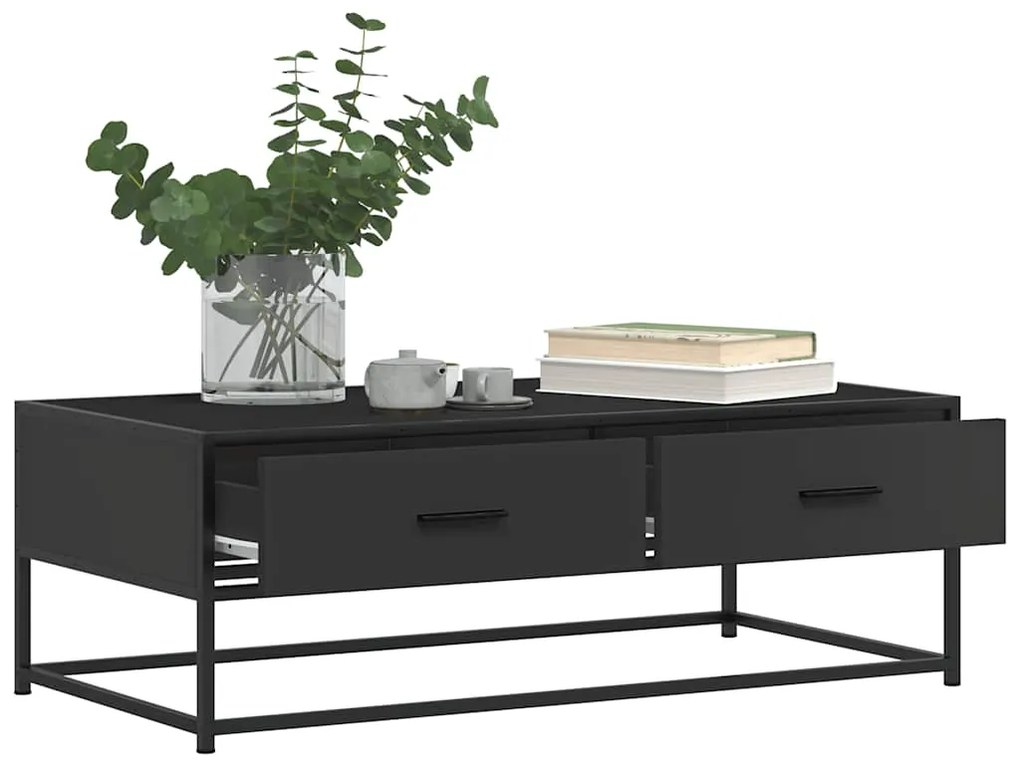 Tavolino salotto nero 100x50x35 cm legno multistrato e metallo