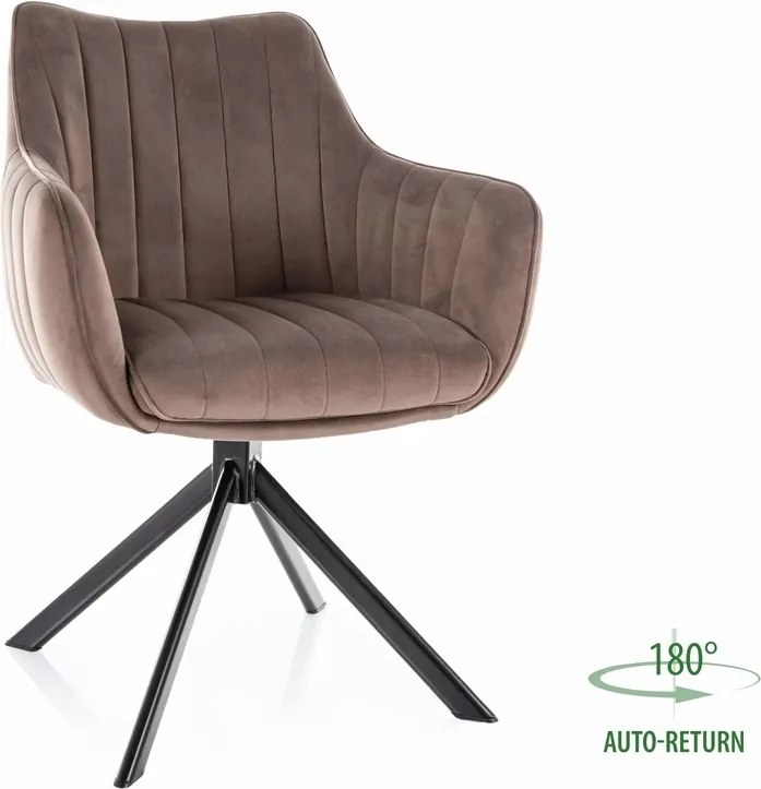 Sedia Azalia in velluto Bluvel con rotazione automatica 180° – colore cappuccino e struttura in metallo nero opaco