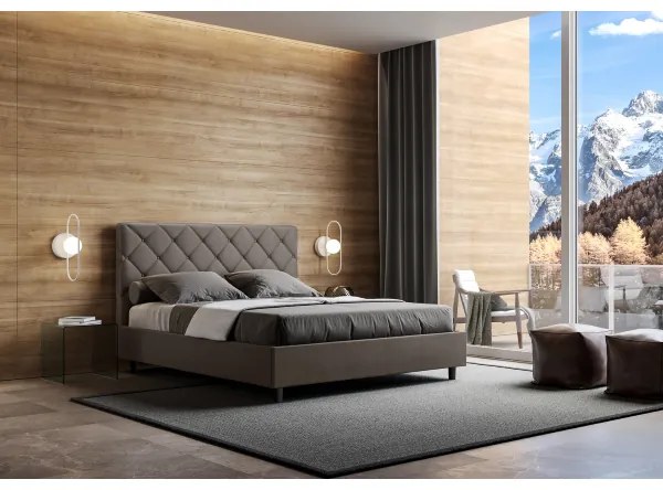 Letto matrimoniale contenitore imbottito 160x190 similpelle cappuccino Priya