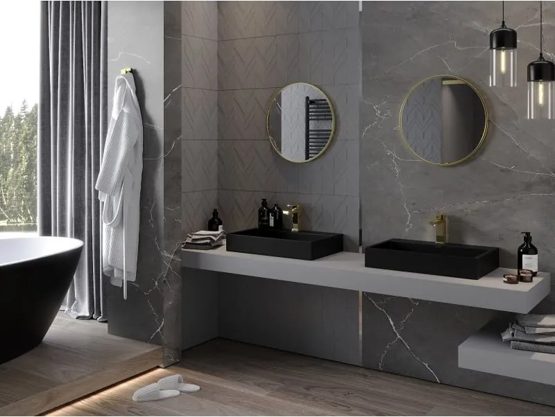 Mexen Loft specchio da bagno rotondo 40 cm, cornice dorata - 9850-040-040-000-50