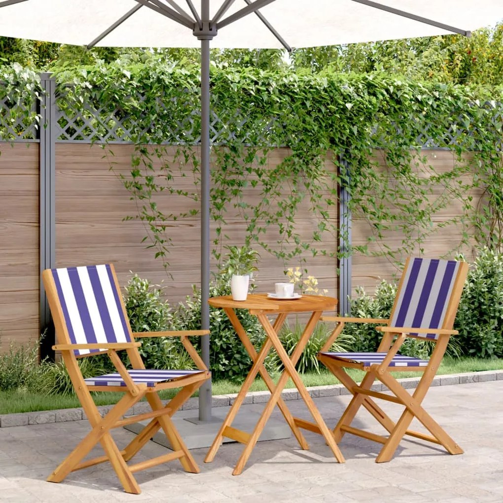 Set Da Bistrot 3pz Blu E Bianco İn Tessuto E Legno Massello /