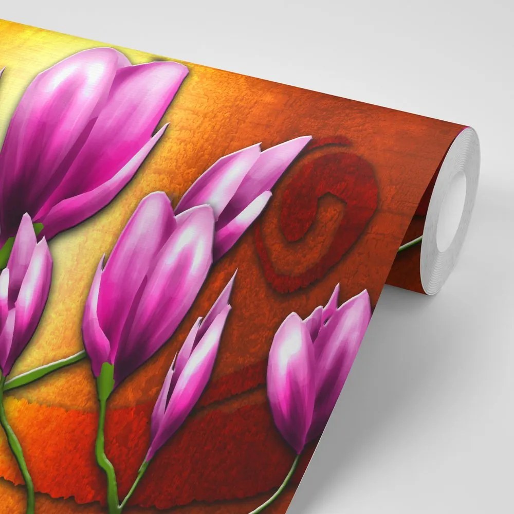 Carta da parati – Fiori viola in stile etnico