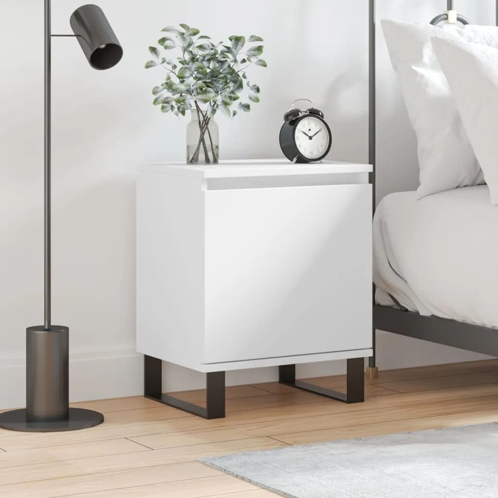 Comodino Bianco 40x30x50 Cm İn Legno Multistrato /