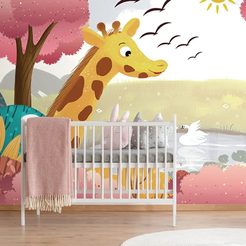 Carta da parati autoadesiva – Giraffe presso lo stagno