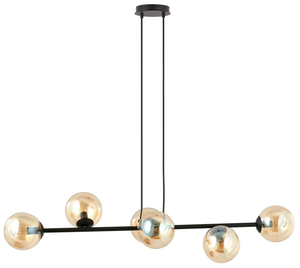 Lampadario Contemporaneo 6 Luci Durga In Acciaio Nero E Sfere In Vetro Ambra