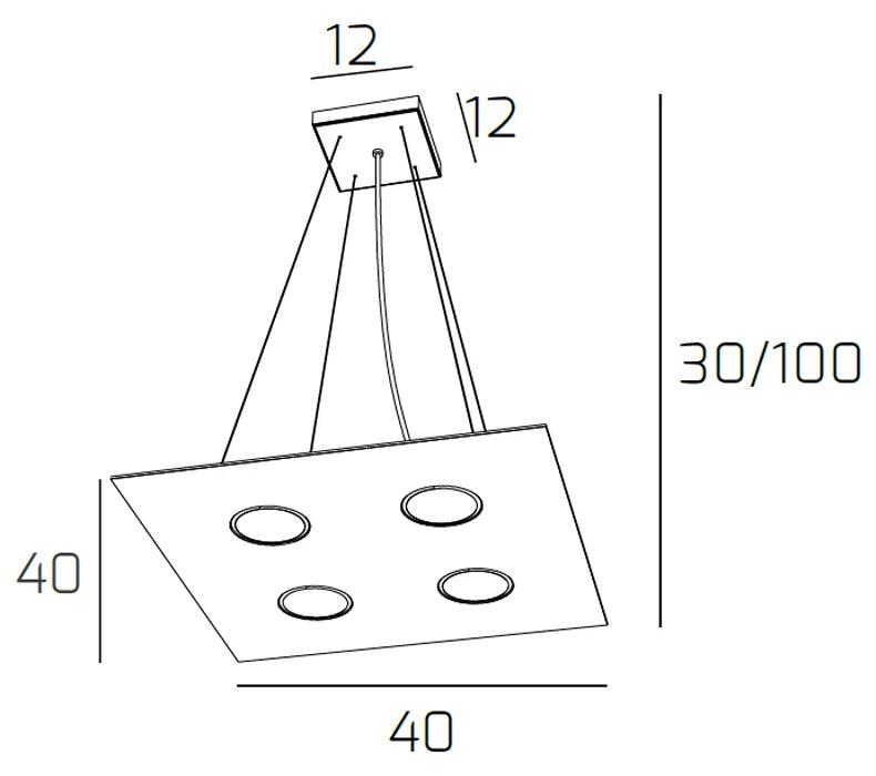 Sospensione Moderna Quadrata Path Vetro Bianco 4 Luci Gx53