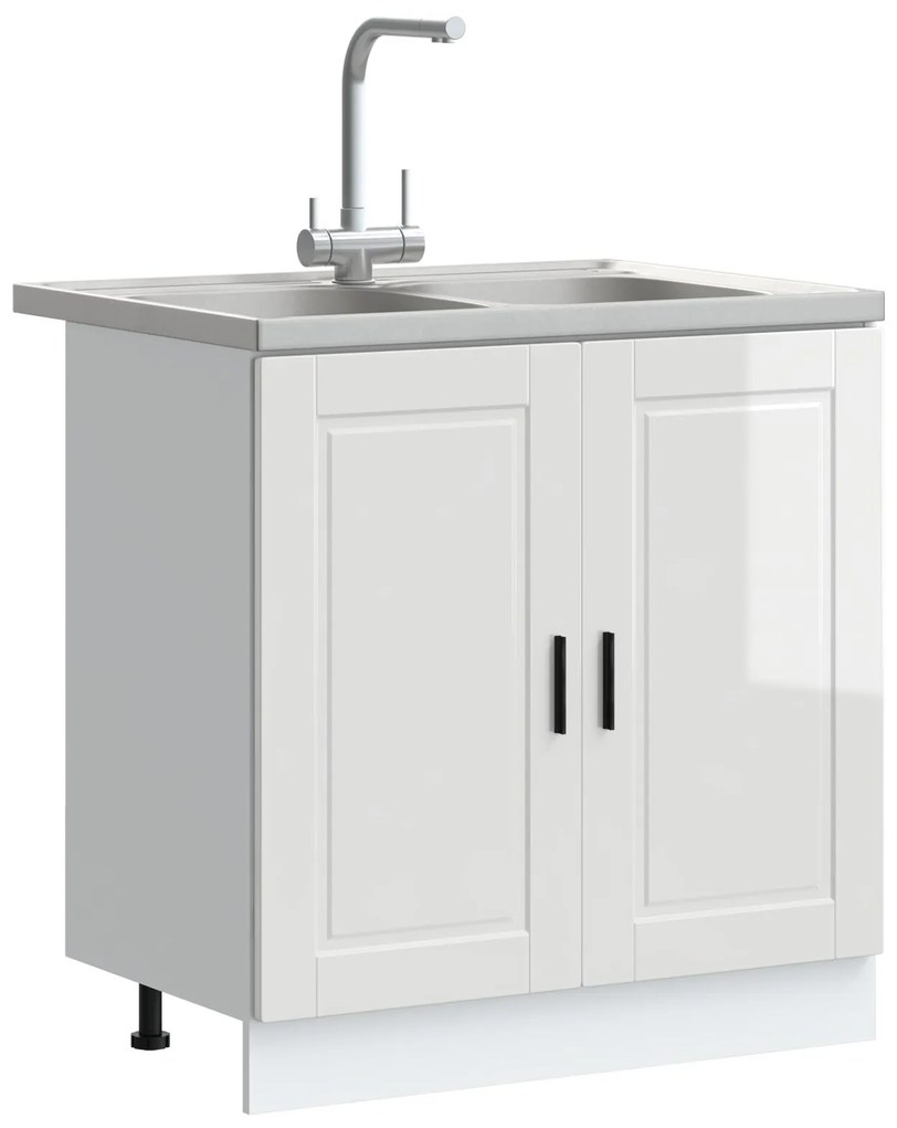 Mobile sottolavello ""porto"" con lavabo alta lucentezza bianco 80x46x84,5 cm legno ingegnerizzato