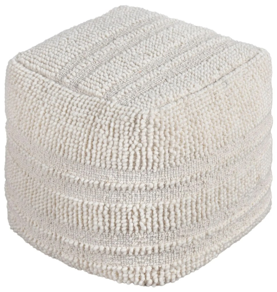 TESSA - pouf in lana avorio con decoro 40 x 40