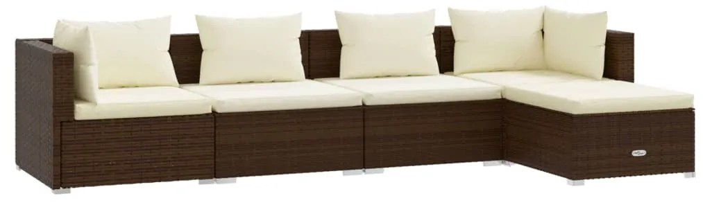 Set Divani da Giardino 5 pz con Cuscini in Polyrattan Marrone