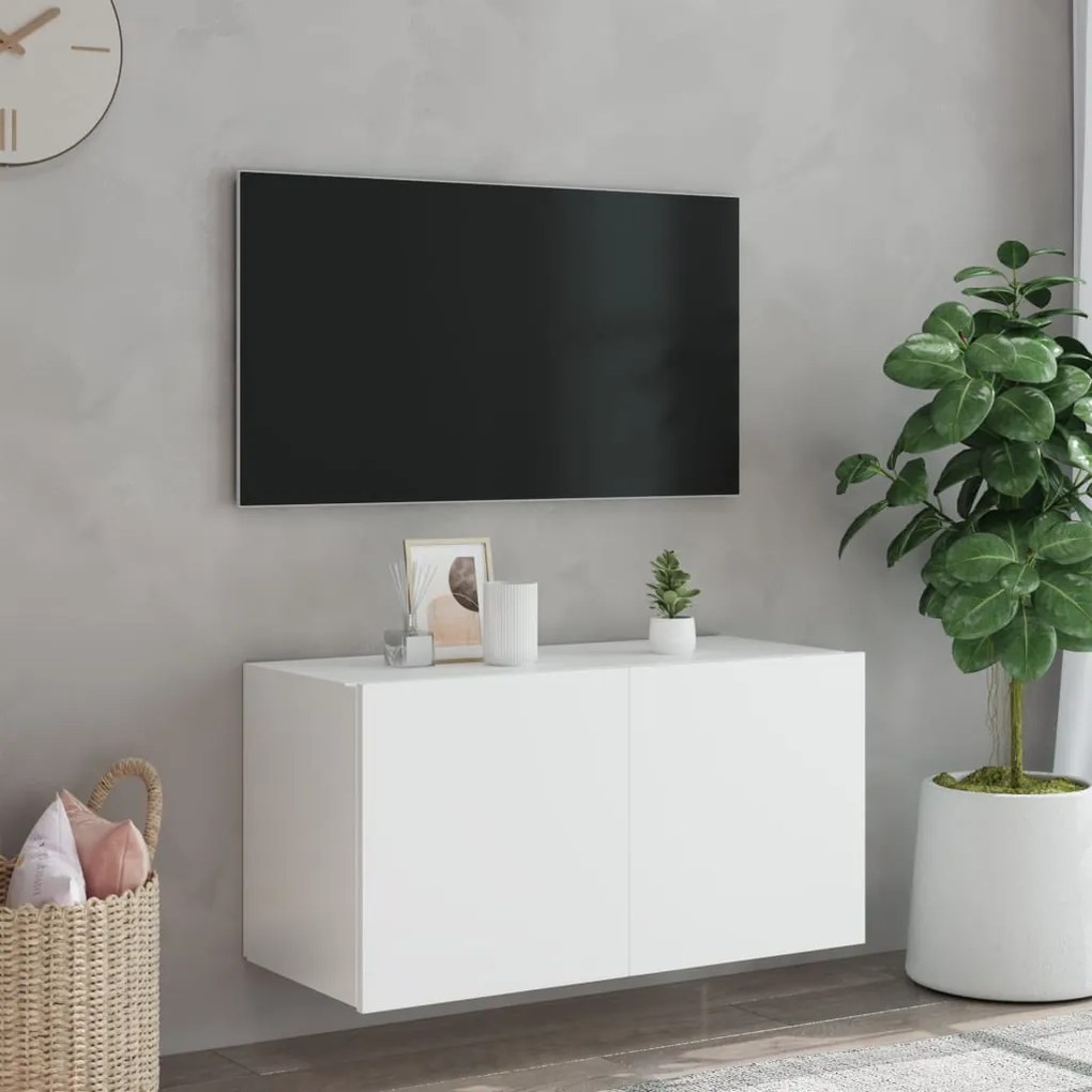 Mobile tv a parete con luci led bianco 80x35x41 cm