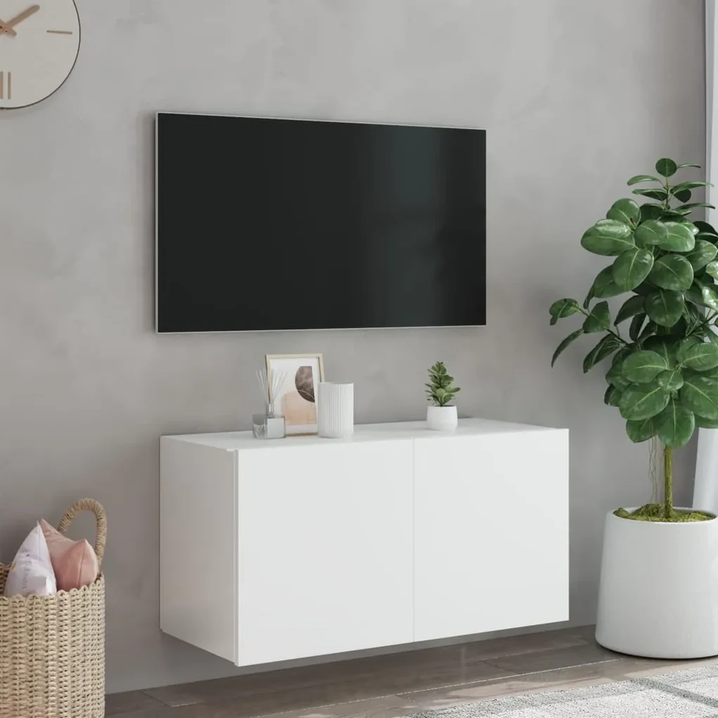 Mobile tv a parete con luci led bianco 80x35x41 cm