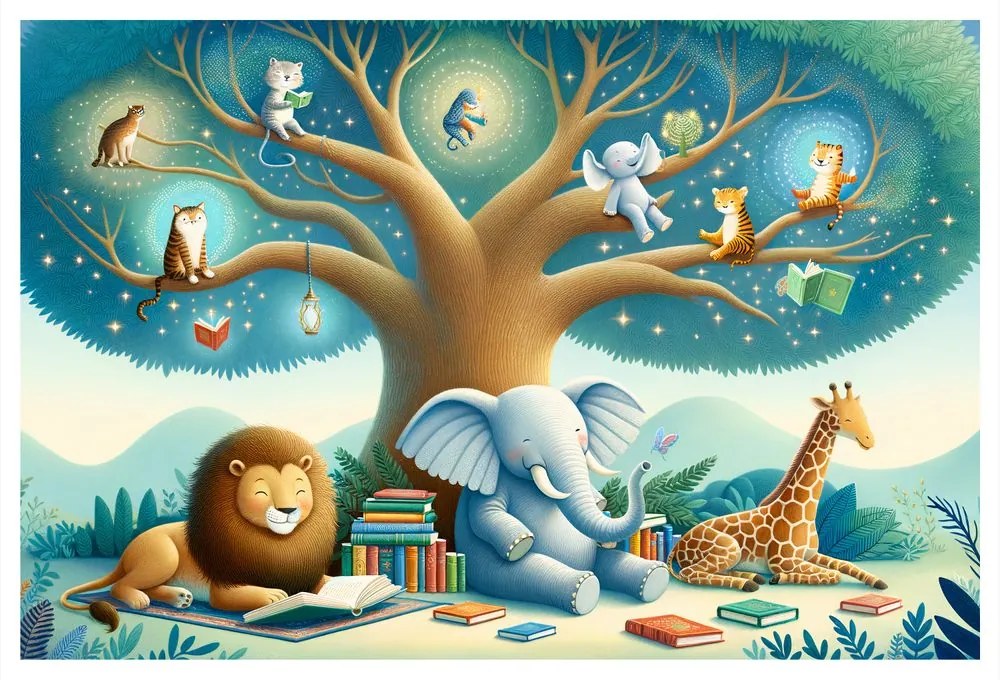 Quadro su tela – Lettura animale sotto l’albero