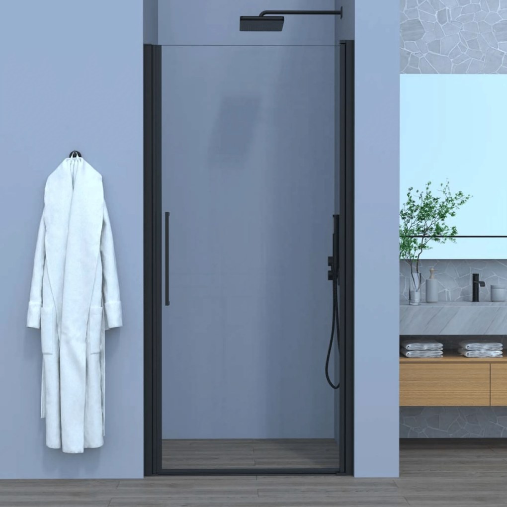 Box Doccia Battente 80 Cm Feridras "Royal" Nero Opaco/Vetro Trasparente