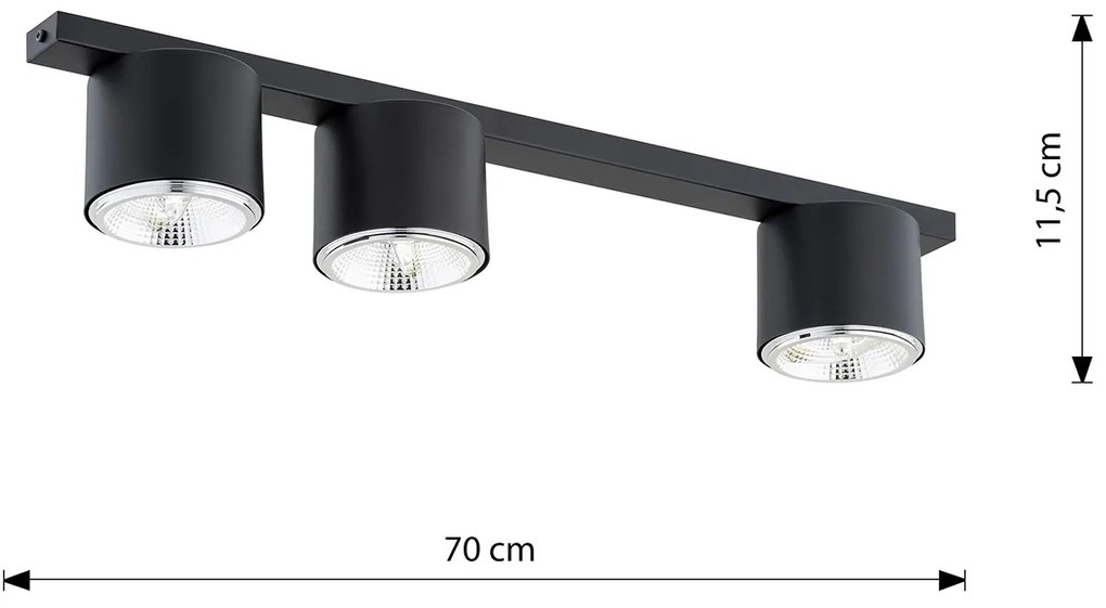 Plafoniera Moderna 3 Luci Faretti Ptah In Acciaio Nero
