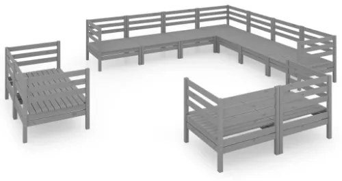 Set Divani da Giardino 11 pz in Legno Massello di Pino Grigio