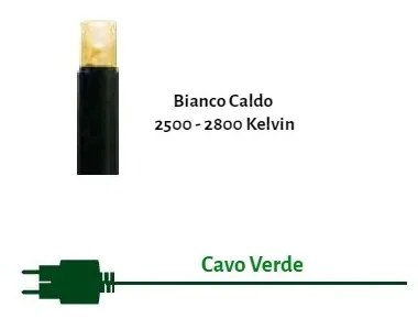 Catenaria Natalizia LED 11.6m, IP65, Cavo VERDE Colore  Bianco Caldo 2.700K