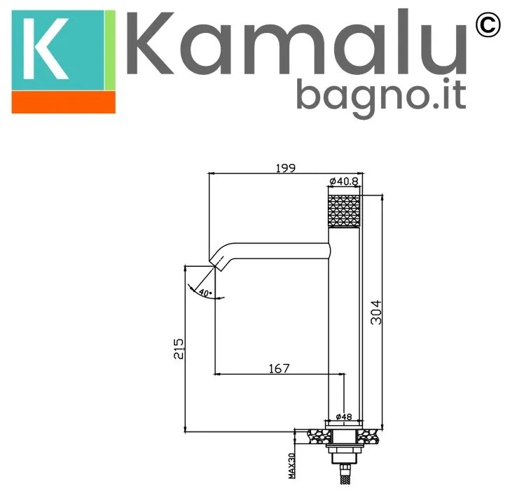 Kamalu - Miscelatore lavabo alto finitura cromo con dettaglio trama diamantata | BRASS