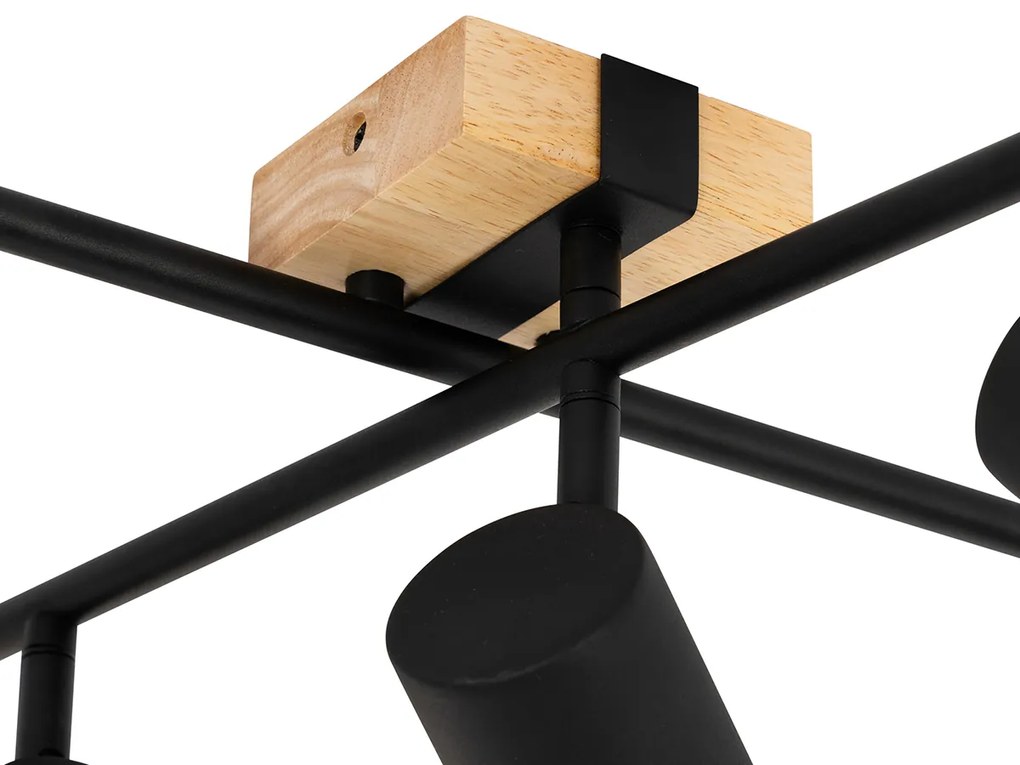 Plafoniera nera con legno 5 luci regolabili rettangolare - Jeana