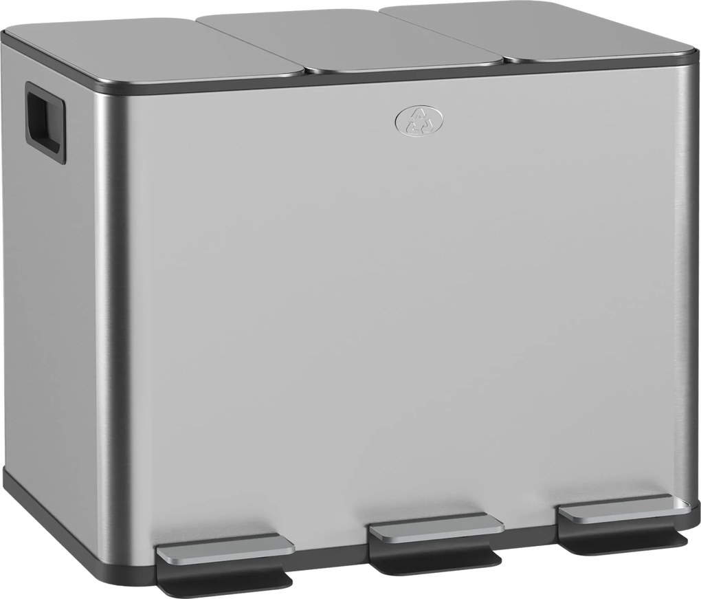 Pattumiera a Pedale 3 Sezioni da 20L 61,9x36,6x56,7 cm in Acciaio Inox e PP...