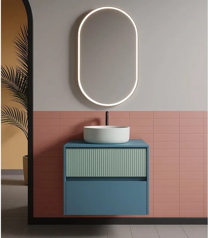 Mobile da bagno sospeso sotto lavabo Niwa 2 cassetti L 59.5 x H 50 x P 45.5 cm blu pacifico e verde timo cannettato