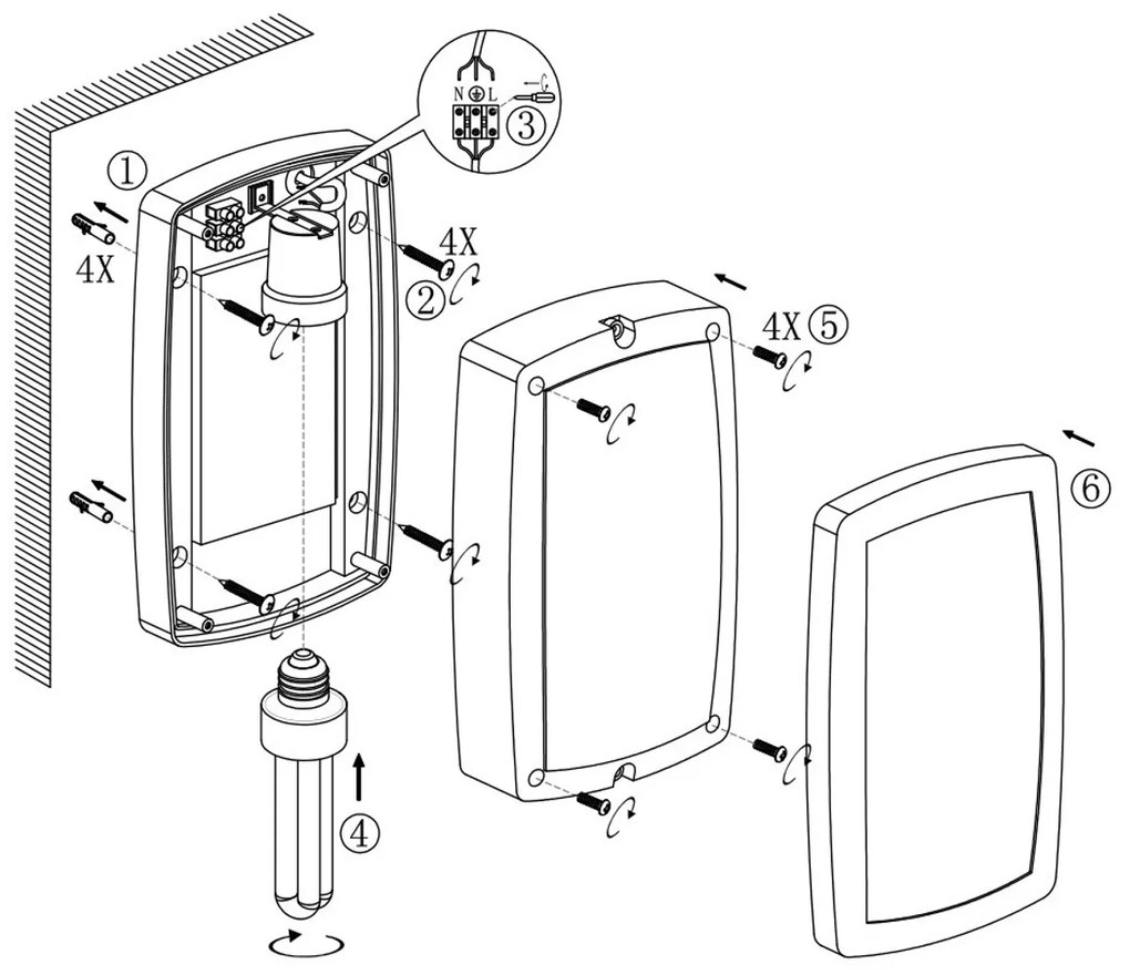 Applique Rettangolare Nera E27 da Parete e Soffitto IP54