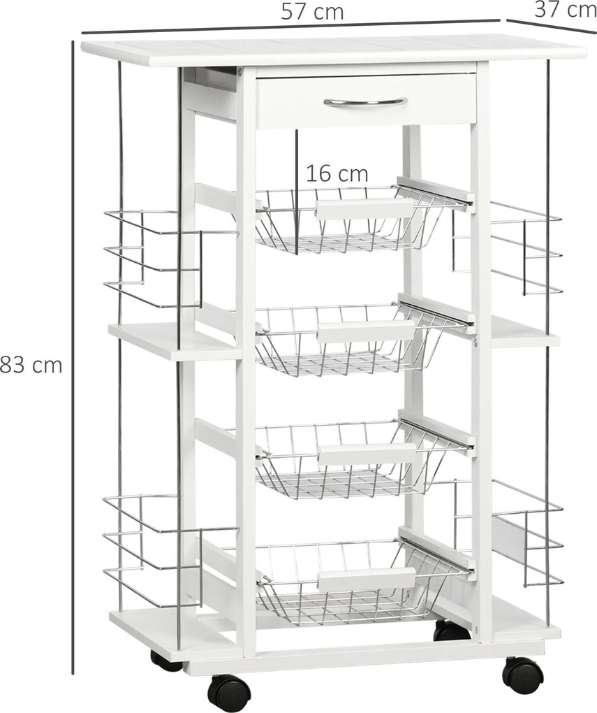 Carrello da Cucina con Ripiani e Cassetto Piano di Lavoro in Ceramica 57x37x83 cm...