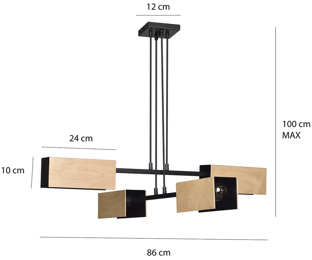 Lampadario Minimal Sarutahiko Acciaio Nero 4 Luci E27 Ip20