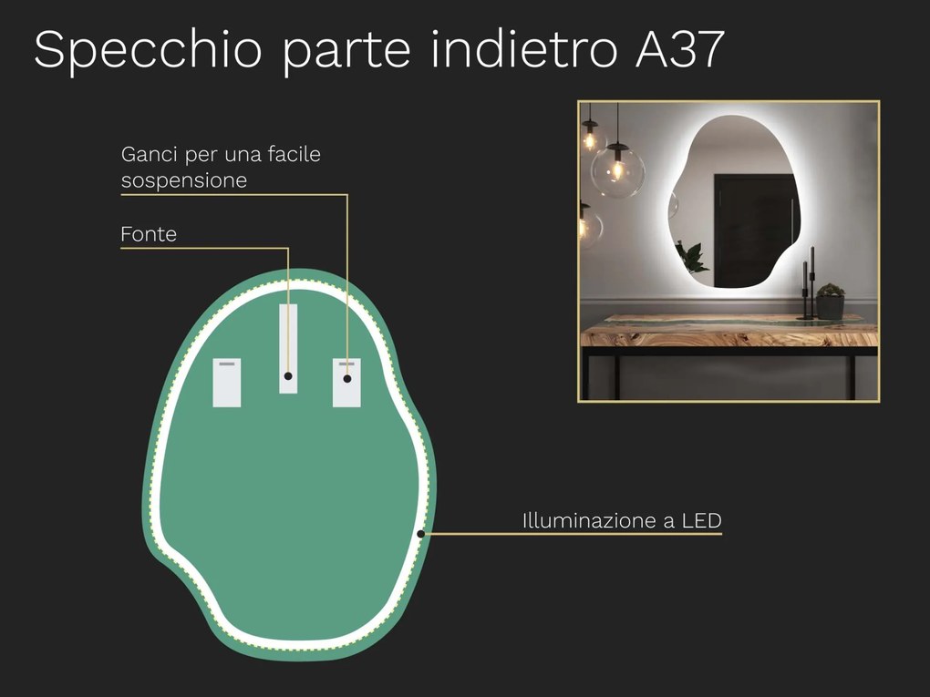 Specchio organico LED con illuminazione A37 45x60