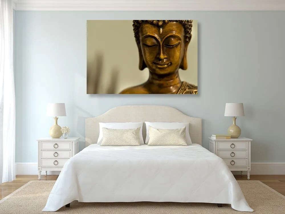 Quadro su tela – Testa di Buddha in bronzo