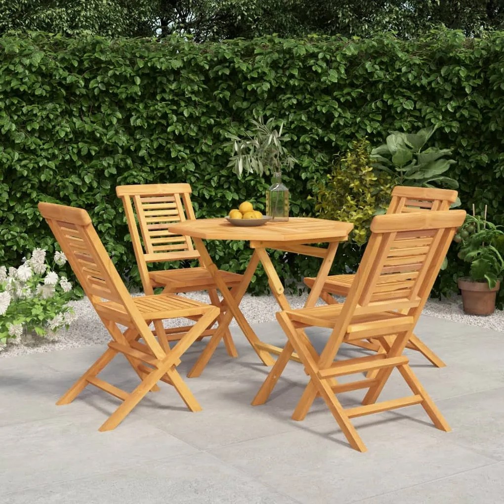 Set Da Pranzo Per Giardino 5 Pz İn Legno Massello Di Teak /