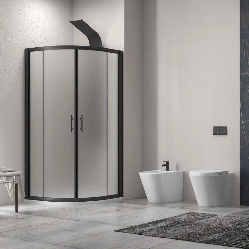 Box doccia semicircolare 90x90 telaio nero vetro satinato | KF2000BS - KAMALU