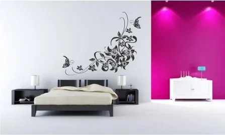 Adesivo murale per interni con fiori, farfalle e foglie 60 x 120 cm