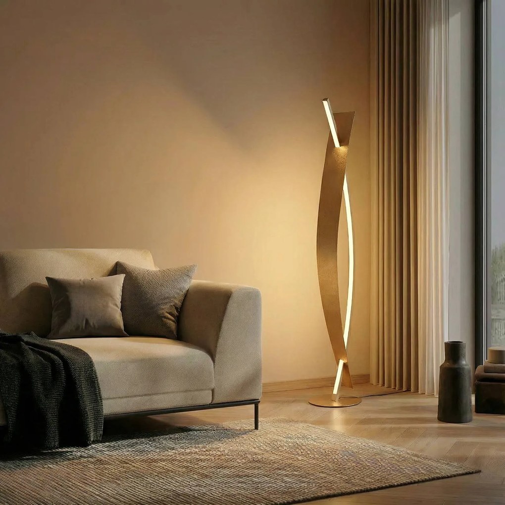 Lampada da terra a LED Marija Lucande, dimmerabile, Ottone / Oro, Soggiorno / Sala da pranzo, Metallo, Moderno, Lampada LED da terra