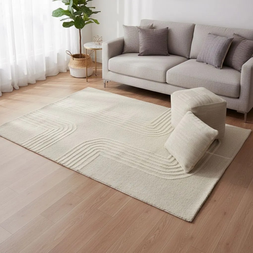 TOBIAS - tappeto in lana avorio con decoro