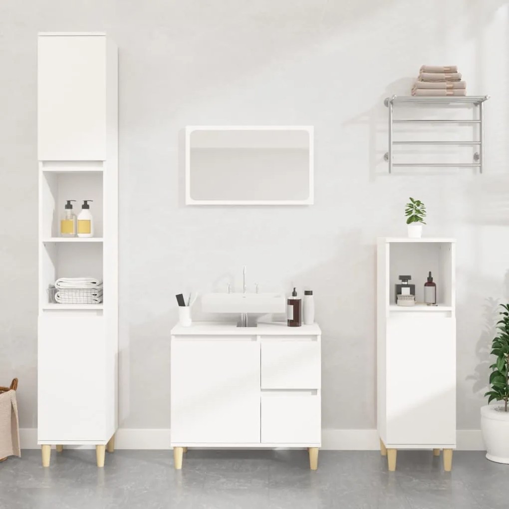 Set Di Mobili Da Bagno 3 Pz Bianco İn Legno Multistrato /