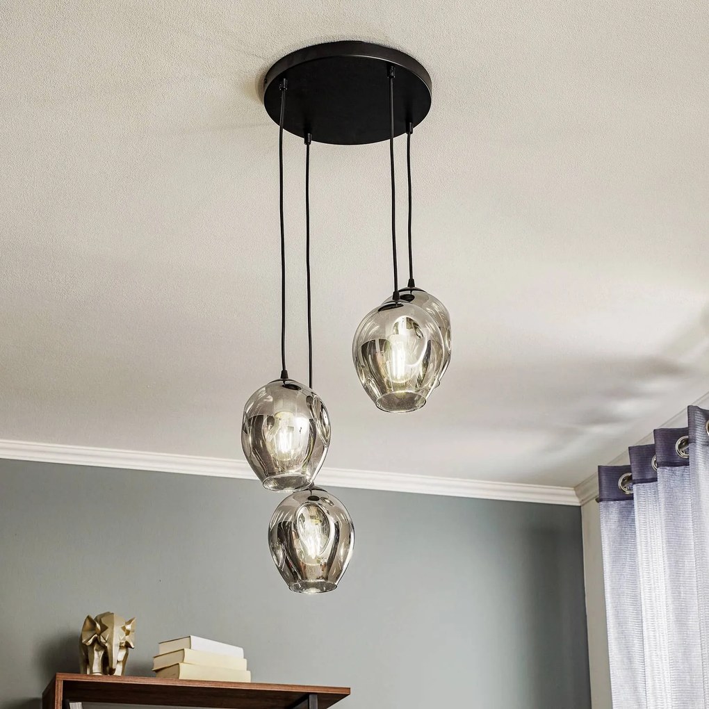 EMIBIG LIGHTING Lampada a sospensione Starla rotonda a 4 luci, vetro grafite