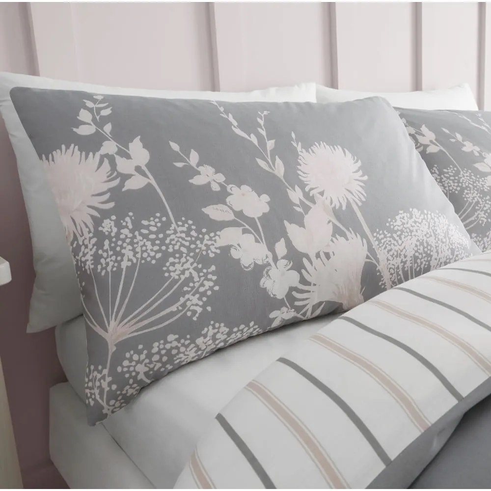 Set copripiumino e federa grigio per letto singolo 135x200 cm Meadowsweet Floral – Catherine Lansfield