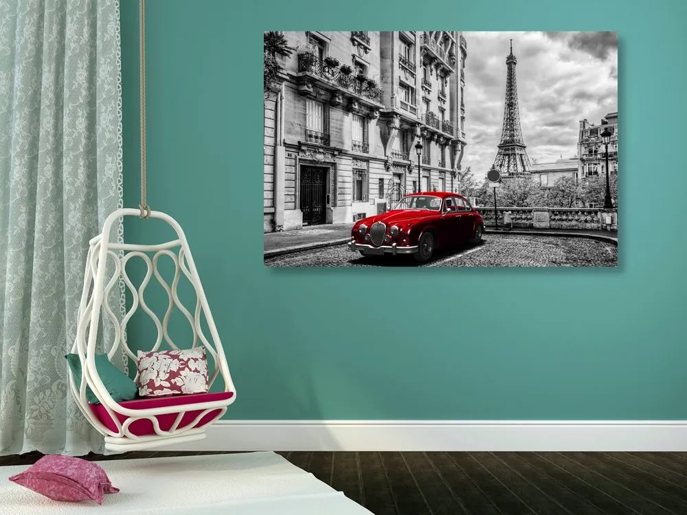 Stampa su tela – Auto retrò rossa a Parigi
