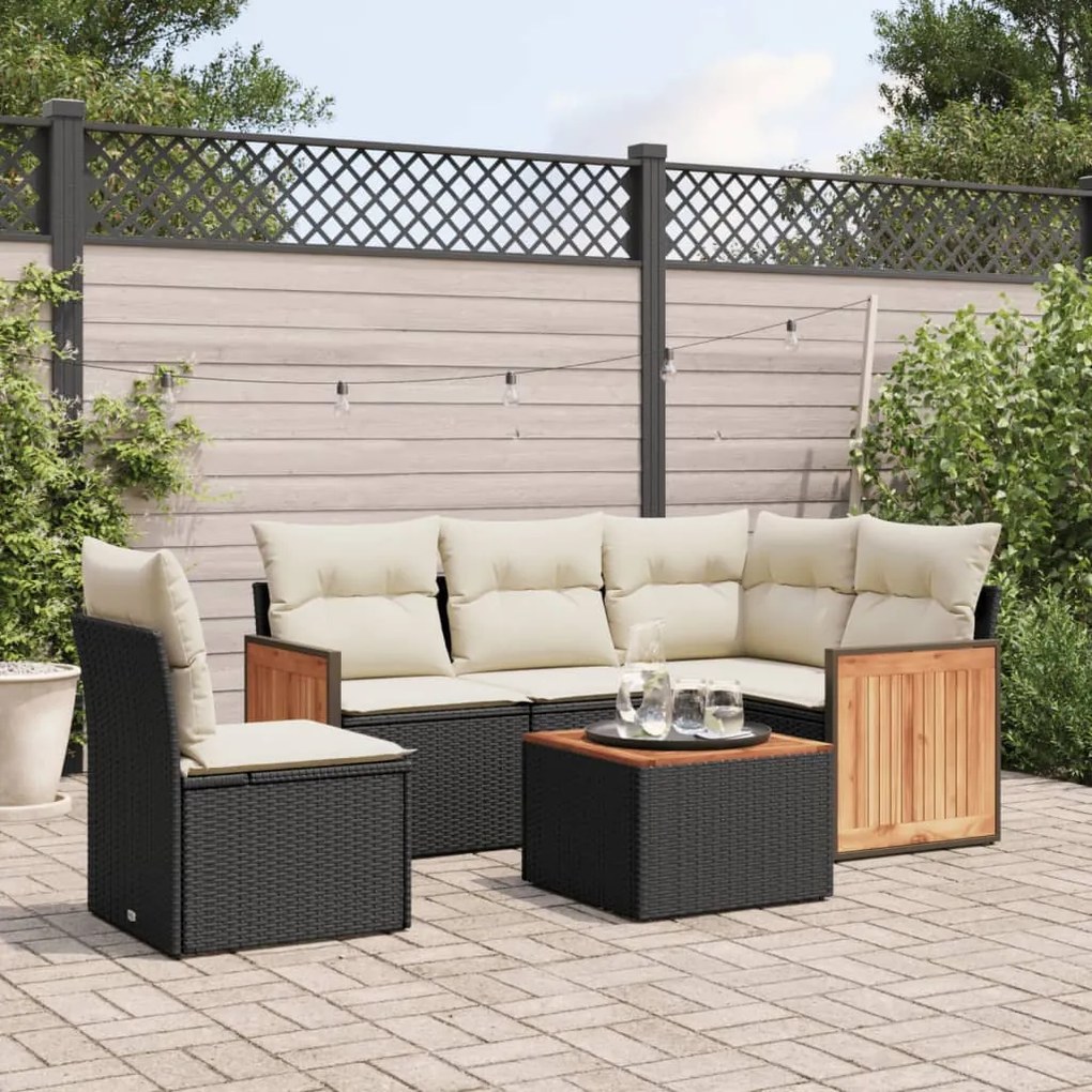 Set divano da giardino 6 pz con cuscini nero in polyrattan