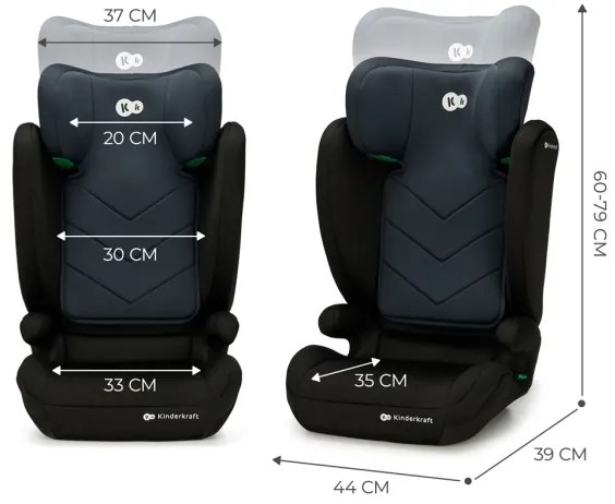 KINDERKRAFT - Seggiolino auto I-SPARK i-Dimensioni (100-150 cm) nero