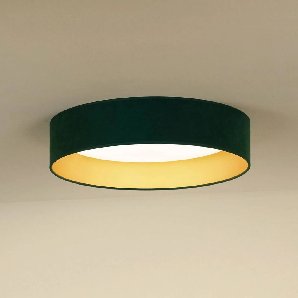 Duolla Plafoniera LED Plafond, velluto verde, Ø 45 cm, dimmerabile a 3 livelli