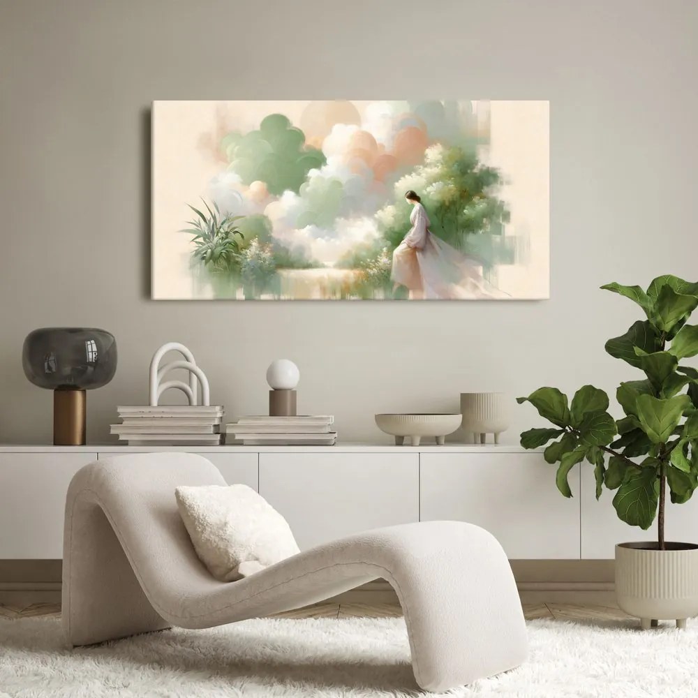 Quadro su tela – Donna sognante in toni pastello