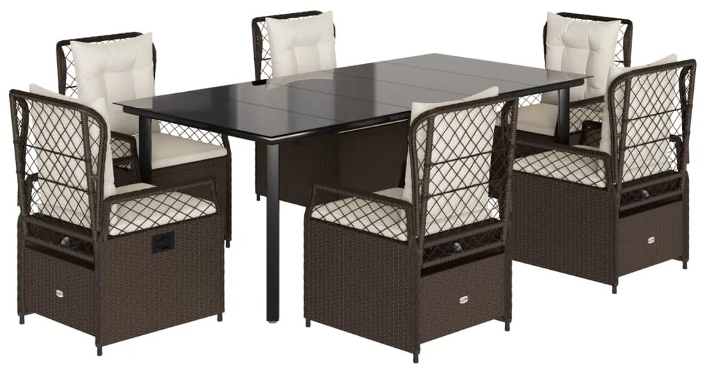 Set da pranzo da giardino 7pz con cuscini in polyrattan marrone