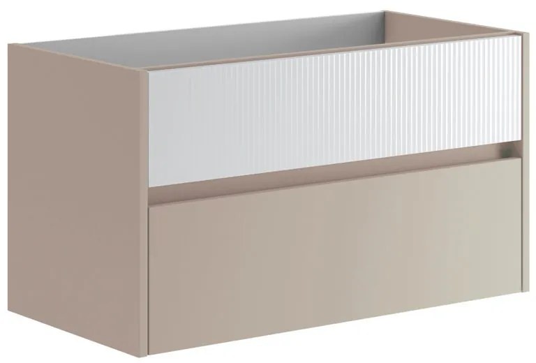 Mobile da bagno sospeso sotto lavabo L 89.5 x H 50 x P 45.5 cm beige laccato opaco, 2 cassetti Niwa