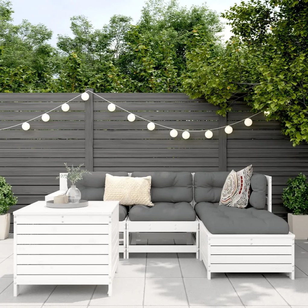 Set salotto da giardino 5 pz bianco in legno massello di pino