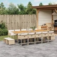 Set da Pranzo da Giardino 15 pz con Cuscini Beige in Polyrattan 3278127