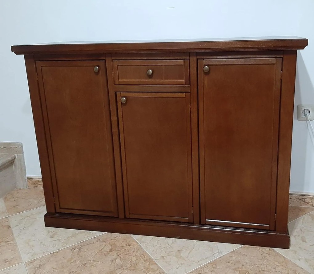 Credenza da 120 cm classica in legno massello noce lucido