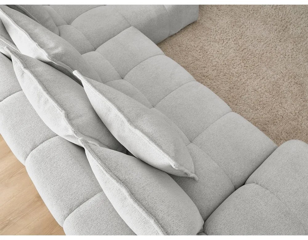 Divano angolare grigio chiaro allungabile e con contenitore (penisola a destra/chaise lounge) con rivestimento in ciniglia Everest – Bobochic Paris