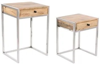 Set di 2 tavoli Home ESPRIT Marrone Argentato Naturale Acciaio Legno di mango 45,5 x 41 x 66,5 cm